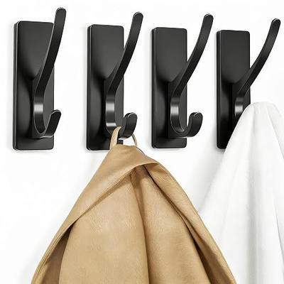 pickpiff Self Adhesive Coat Hooks for Hanging: Heavy Duty Stainless Wall Hook for Towel, Utensil, Backpack, Hat, Sturdy Metal Hanger for Bathroom, Kitchen, Door, 4-Pack, Matt Black
