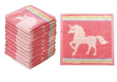 ORIGINAL KIDS Wash Cloth - 100% Cotton Set of 12 Washcloths - Pink Multi | Bath Time Magical Unicorn Super Soft Colorful Gentle Absorbent Quick Dry Easy Care Jacquard Face Towel -12x12 inch Face Cloth