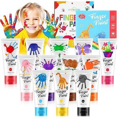 Finger Paint, Finger Painting for Toddlers 1-3, Non-Toxic Toddler Finger Paint, Washable Finger Paint for Toddlers with Finger Paint Paper, 12 Colors, 2.1 fl.oz