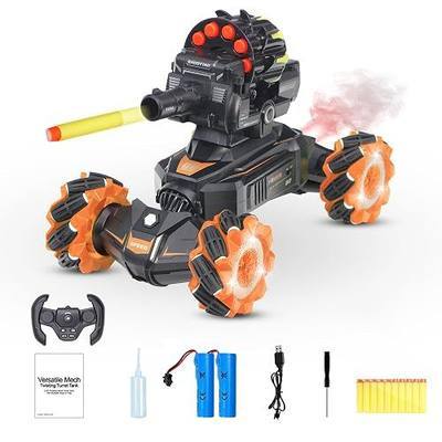 Rc Car Shoot SoftBullet,Fits for Nerf, Remote Control Hand Gesture Stunt Drift Truck, 360°Rotating Battle Tanks with Soft Bullets Water Bomb, Spray, Music, Led, Toy Gifts(Orange)
