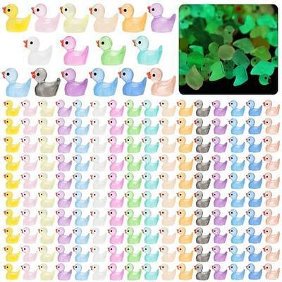 CRTWDMAN 240 Pcs Luminous Mini Resin Ducks,Tiny Duck Figures | Mini glow ducks for party favors,duck hiding games,miniature decor,prize boxes,dollhouse scenes and DIY craft projects