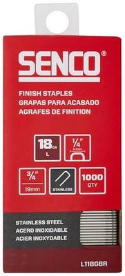 SENCO L11BGBR 18 Gauge, 1/4" Crown Finish Staples, 3/4" Length, Stainless Steel (1,000 Count Pack)