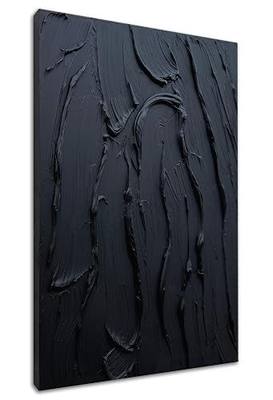 zoinart Hand Painted Pure Black Wall Art Minimalist Oil Painting 24x36 Inches Vertical Thick Textured Wall Art Home Office Decoration