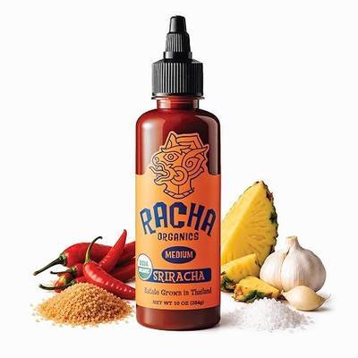 Racha Organics Medium Heat Sriracha Hot Sauce - USDA Organic Sriracha Sauce Made with Estate-Grown Thai Chili Peppers - Low-Sugar, Non-GMO, Gluten Free, Keto Friendly - 10oz - Made in Thailand