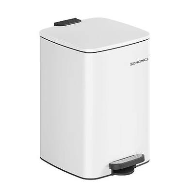 SONGMICS Kitchen Trash Can, 5.2-Gallon (20 L) Trash Bin, Stainless Steel Garbage Can, with Inner Bucket, Soft Close and Stays Open, Cloud White ULTB592W01