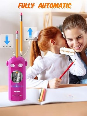 AFMAT Electric Pencil Sharpener Fully Automatic, Colored Pencil Sharpeners for 7-11.5mm Pencils, Rechargeable Hands-Free Robot Sharpener for Classroom, Home, Office, Battery Operated, PSX5EW, Pink