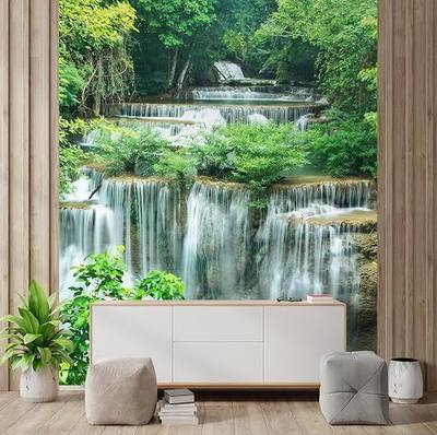 wall26 Wall Sticker/Wall Mural Tropical Forest Waterfall River Rapid Nature Wilderness, Not Peel and Stick, Non-Woven Wallpaper Decorative for Bedroom, Living Room, Office - 120x96 inches