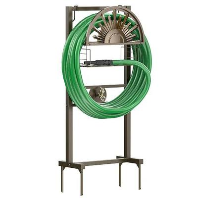 GOFORWILD Garden Hose Holder Holds 150-Feet Hose for Outside | Freestanding Water Hose Stand with Storage Basket, Detachable Heavy Duty Hose Reel Hanger for Patio Yard Lawn