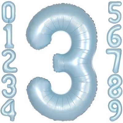 40 Inch Light Blue Number 3 Balloon 0-9 Big Helium Balloons | Large Giant Digital 3rd Foil Mylar Party Balloon for Men Birthday Party Anniversary Graduation Decorations