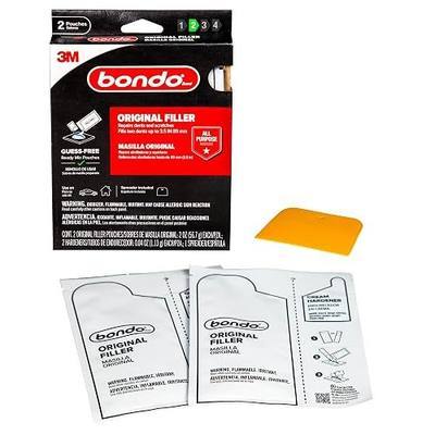 Bondo Original Filler Ready Mix Pouches, Repairs Dents and Scratches, Fills 2 Dents Up to 3.5", 2 x 2 oz Original Filler Pouches, 2 x 0.04 oz Hardeners, Spreader Included (OR-2PK-ES)