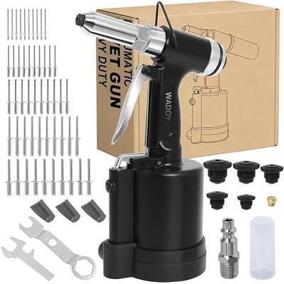 Wadoy Heavy Duty Air Rivet Gun-3924LBF Professional Pneumatic Riveter Kit with 5 Nosepieces (1/4", 3/16", 5/32", 1/8", 3/32") & 50PCS Rivets, 1/4" NPT Industrial Air Rivet Gun for Automotive, Home DIY