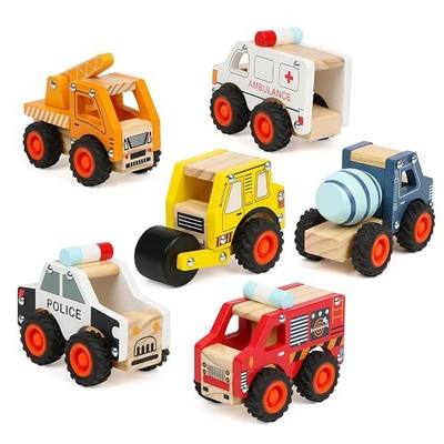 6Pcs Wooden Cars for Toddlers 1-3,Car Toys,Push and Go Vehicle,Kid Vehicle Toys,Hand Push Car Toys for 1+ Year Old,Montessori