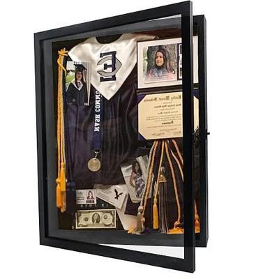 Graduation Shadow Box Frame 13x16, Large Graduation Frames with Glass Window, Metal Lock, Memory Box for Graduation Keepsake, Cap and Gown Black