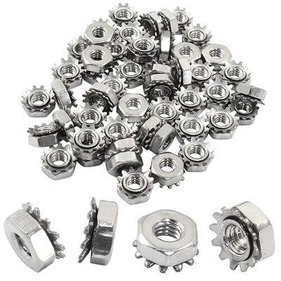 Waziaqoc #8-32 K-Lock Nuts, Stainless Steel Hex Nut, 50Pcs | External Tooth Washer, Long-lasting and Secure Fasteners