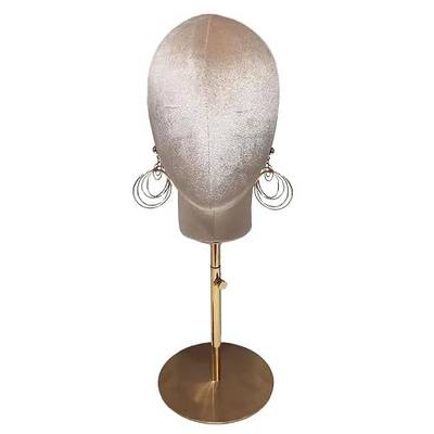 CHADWICK Mannequin Head Stand for Hat and Wig Display, Pinnable Wig Stand, Velvet Manikin Head Block with Retractable Metal Base, 21 Inch Wig Stand for Styling and Display, Height 18-23 Inches