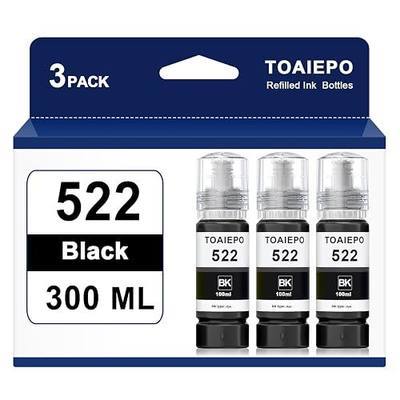 Black 522 Ink Refill Bottles Replacement for T522 Black Ink Work with Eco ET-2803, ET-2720, ET-2800, ET-4800,ET-2710, ET-4700 Printer, 3 Pack Black Bottled Ink