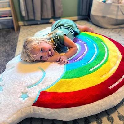 Rainbow Cloud Inflatable Floor Pillow for Kids Ages 3+ | Kids soft cozy floor seat, machine washable, quick air pump inflation, colorful bedroom, playroom seating, cute play mat