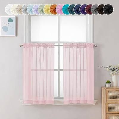 Chyhomenyc Blush Pink Sheer Curtains 30 inch Length 2 Panels, Light Filtering Voile Rod Pocket Short Window Curtians for Bathroom Living Room Farmhouse Small Windows, 42Wx30L inches