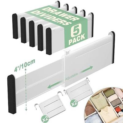 Adjustable Drawer Dividers With Inserts, 4'' High Expandable Drawer Organizers for Clothes, 5 Pack 12.6-22.8'' Long Dividers with 3.9-7.1'' Inserts, Drawer Separators for Socks/Tools