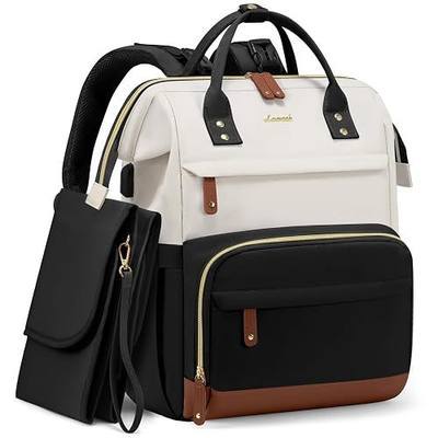 LOVEVOOK Diaper Bag Backpack, Baby Bag with Changing Station, Large Diaper Backpack for Mom Dads, Waterproof Mommy Bag for Boy and Girl, Travel Essential Baby Shower, Black-Beige