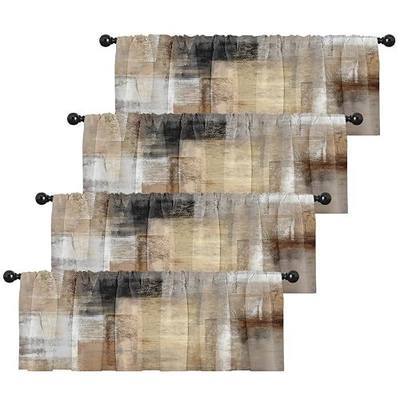 Emvency 4 Pack Valances Window Treatments, Brown Abstract Modern Art Blackout Drapes Adjustable Curtain for Windows Living Room Kitchen Over Sink, 52x18 Inch Rod Pocket Valances