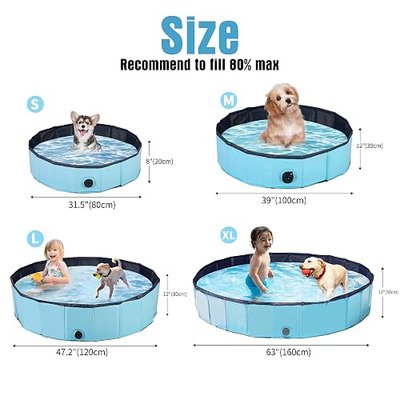 Ringling Dog Pool, Foldable Dog Swimming Pool Collapsible Pet Bathtub for Pets Cats 31.5"x8"(Blue S)
