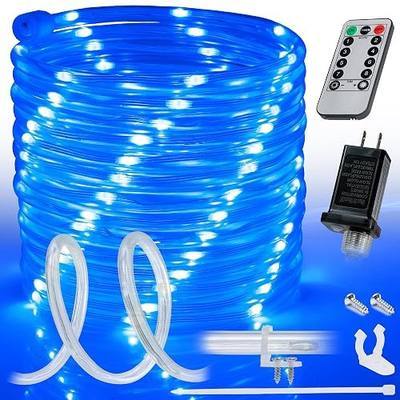20ft Blue LED Outside Rope Light - 8 Modes, Waterproof Permanent Outdoor Accent Lighting w/Remote, Flexible Clear Tube, ETL Certified, Exterior Christmas Patio Palm Tree Yard Ambient