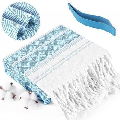 Genovega Oversized Turkish Beach Towels 74"x38" Thin Quick Dry Sand Free Pool Swim Bathing Towel Extra Large Blanket Adult Travel Essentials Cruise Accessories Must Haves Summer Light Blue Stuff
