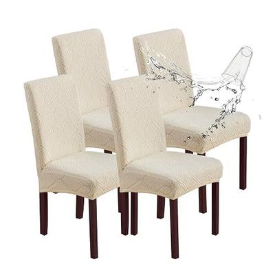 Chair Covers for Dining Chairs,100% Waterproof Dining Chair Covers Set of 4,Removable Stretch Parsons Slip,Washable Seat Protector for Kitchen Beige