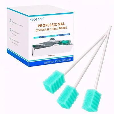 Oral Swabs 200 Count, Long Handle Mouth Swabs Individually Wrapped, Soft Sponge Oral Care Swabs for Elderly, Bedridden, Hospice, Post Surgery Care, Latex Free, Aqua
