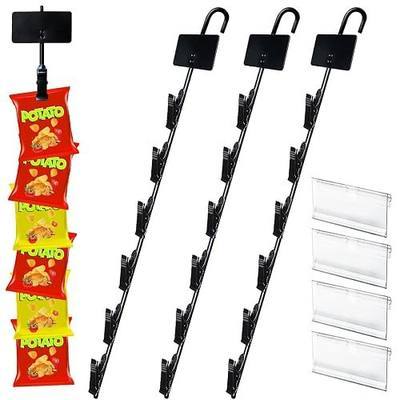 Hanging Merchandise Strips with Hooks Chip Display Rack Stands Potato Bag Holder for Retail Displaying Label Headers Greeting Card Party Vendors Snack Candy Portable Organizer Storage (6 Chip 4 Pack)