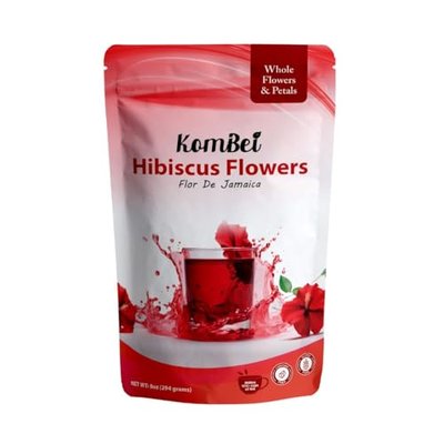 KomBei Whole Dried Hibiscus Flowers Loose Leaf Tea – Flor de Jamaica Natural (8oz) | Hibiscus Sabdariffa Whole Flowers & Petals | Dried Hibiscus Tea | Caffeine-Free Herbal Tea | Makes 110+ Cups