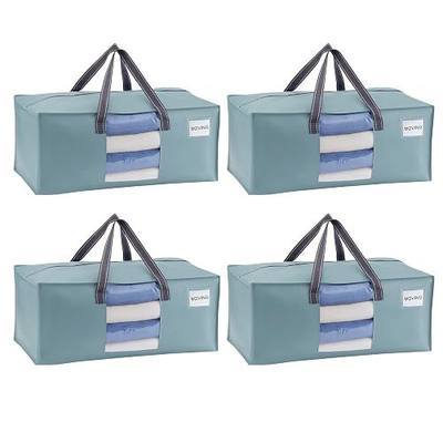 VENO Heavy Duty Moving Bags, Storage Bags, Clear Window, Light Blue, 4 Pack | Packing Supplies, Alternative to Moving Boxes, Storage Bins for Clothes, Blankets, Comforters, College Dorm Essentials