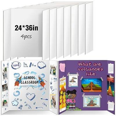 4 Pack Trifold Poster Board, IKAYAS 24" X 36" Double Sided White Tri-fold Poster Boards, Science Fair Display Boards Presentation Boards for Mounting, Art, Display, Projects Classroom Supplies