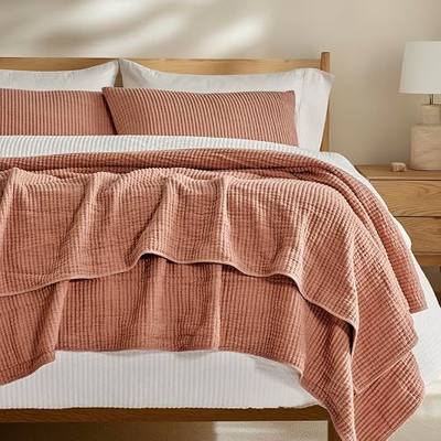 EVERGRACEHOME Cotton Coverlet Set King Size 3 Pieces, Lightweight Soft Ribbed Matelassé Bedspread Quilt Set, Cozy Oversized Quilted Bedding Set with 2 Pillow Shams for All Seasons, Clay