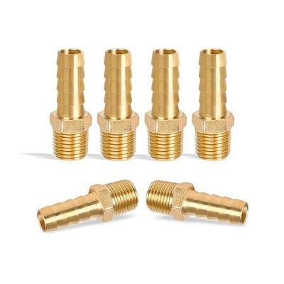 6 Pcs Brass Hose Fittings, 1/4 NPT to 3/8 Barb, Barbed Hose Fittings, Male Thread Hose Barb Adapter Connector, Hose Barb Fittings