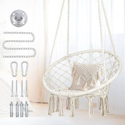 Macrame Hammock Chair Swing with Hardware Kits, Handmade Knitted Hanging Chair for Bedroom,Indoor,Outdoor, Balcony, Yard, Porch- 265 Pound Capacity -29.53" L x 29.53" W x 45.28" H