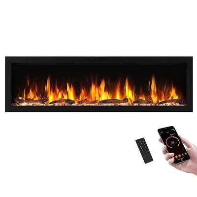 PuraFlame Bernice 60 Inch Smart Linear Electric Fireplace - Clean Hidden Vent Design, Flame with 9 Colors, Recessed in-Wall or Wall-Mount or Free Standing, Compatible with Alexa and Google Assistant