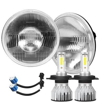 H4/9003 LED Headlight Bulbs + 7 Inch H6024 Glass Round LED Headlight Housing,Halogen Sealed High Low Dual Beam,Original Classic Look Conversion Pair Kit Pair
