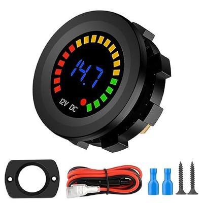 Linkstyle Battery Meter, Waterproof 12V Voltmeter Gauge, LED Digital Display Voltage Gauge, Round Voltage Meter for Marine Car Motorcycle Truck Boat RV