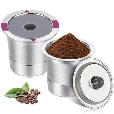Reusable K Cups, Universal stainless steel Reusable Coffee Pods, Refillable Single K Cups for K 2.0 and 1.0 Coffee Makers (2-PACK)