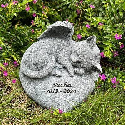 Custom Angel Cat Memorial Grave Marker Tribute Statue,Personalized Pet Cat Headstone Memorial Gift Garden Stone, Engraved with Name and Date,Gift for Sweet Kitty