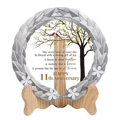 11th Anniversary Wedding Gifts Crystal Plate with Silver Leaf Wreath - 11 Years Anniversary Wedding Unique Gifts Ideas for Parents Couple - Cardinal Style