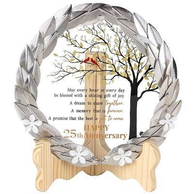 25th Anniversary Wedding Gifts Crystal Plate with Gold Leaf Wreath - 25 Years Anniversary Wedding Unique Gifts Ideas for Parents Couple - Cardinal Style
