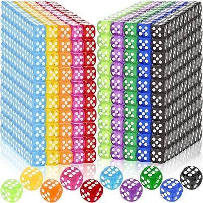 100 Pieces Colored Dice Bulk Set 14 MM 6 Sided Standard Dices for Classroom Teaching Board Game Playing and Rolling, 10 Colors
