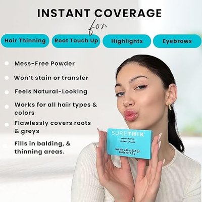 SURETHIK 4-in-1 Hairline Powder Thinning Hair & Grey Cover DARK BLONDE 7.5g | Root touch-up, gray coverage, highlight refresher, eyebrow filler, natural finish for everyday wear, buildable coverage