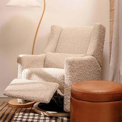 Babyletto Kiwi Electric Recliner Glider in Almond Teddy Loop | GREENGUARD Gold & CertiPUR-US Certified - Power Recliner Nursery Chair w/ USB Ports - 270° Swivel, Easy Assembly