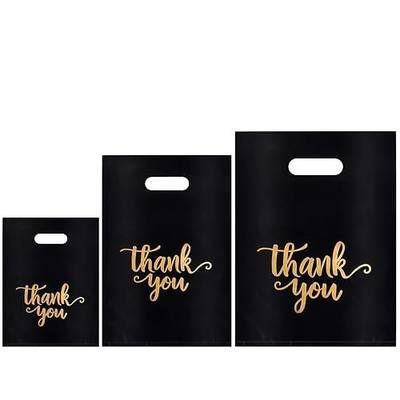 200PCS Thank You Bags for Small Business, Black 3 Sizes Plastic Shopping Bags with Handle, Thanks Boutique Goodie Gift Bulk Bag for Packaging Vendor Store Party Favor Clothes Purchase Retail Grocery