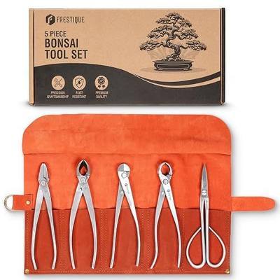 Bonsai Tool Kit: Stainless Steel Bonsai Tools Set 5-Piece | Rust-Resistant Bonsai Tools for Beginners & Professionals - Bonsai Pruning & Trimming Kit with Genuine Leather Case - Frestique