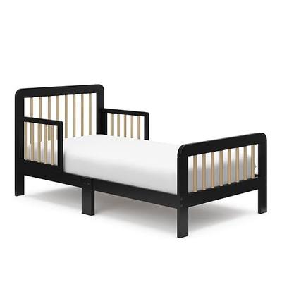 Storkcraft Pasadena Toddler Bed, Black with Driftwood | GREENGUARD Gold Certified, Fits Standard Full-Size Crib & Toddler Mattress, Toddler Safety Guardrails Included, Easy Assembly